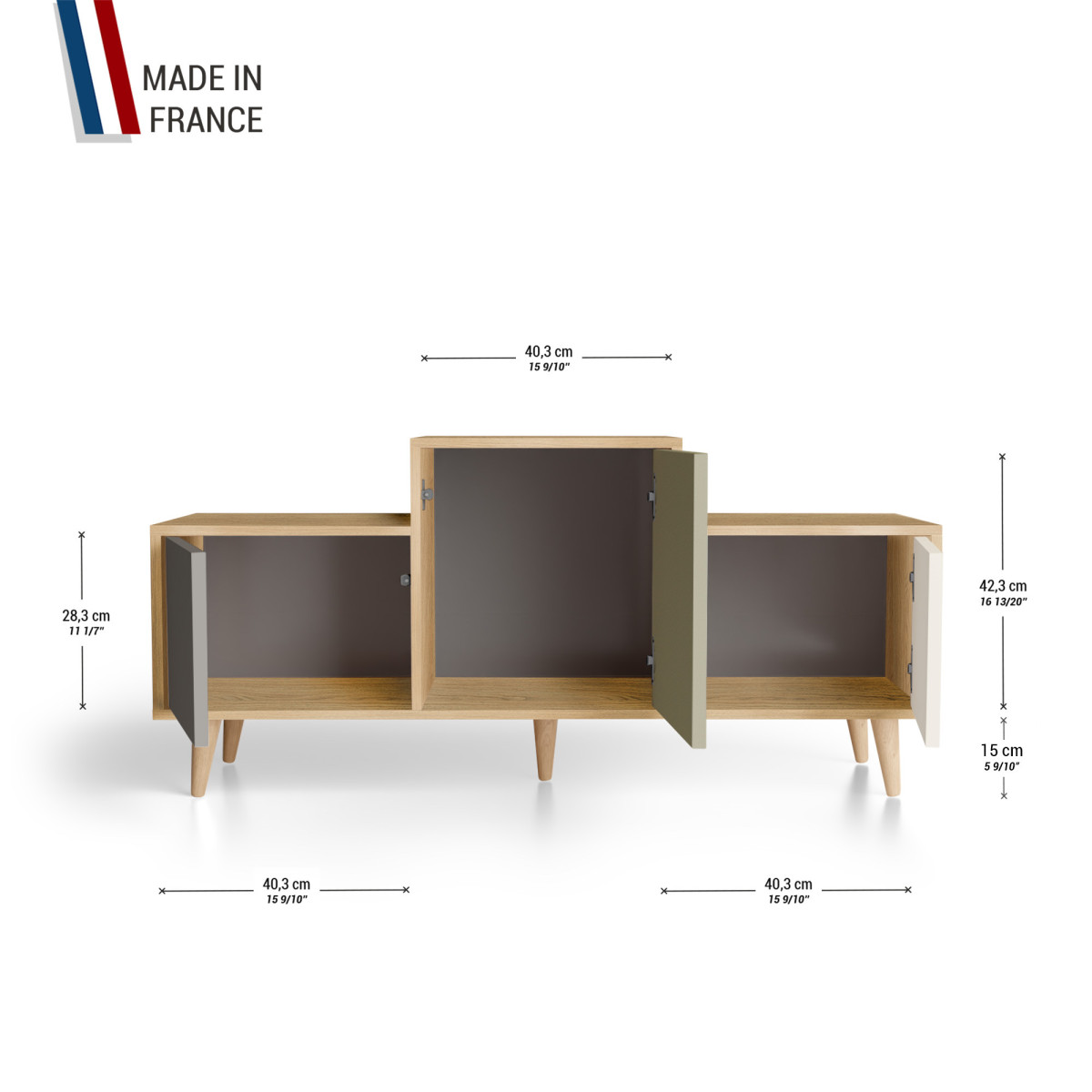 Meuble de rangement EX AEQUO - Chêne Clair - Cubanite - Olive - Porcelaine YZ-EXCLOUV-CBOLPO-01-01