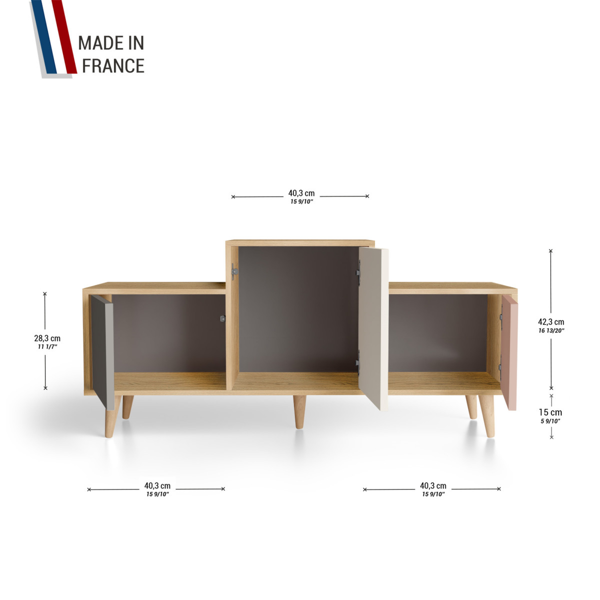 Meuble de rangement EX AEQUO - Chêne Clair - Cubanite - Porcelaine - Abricot YZ-EXCLOUV-CBPOAB-01-01