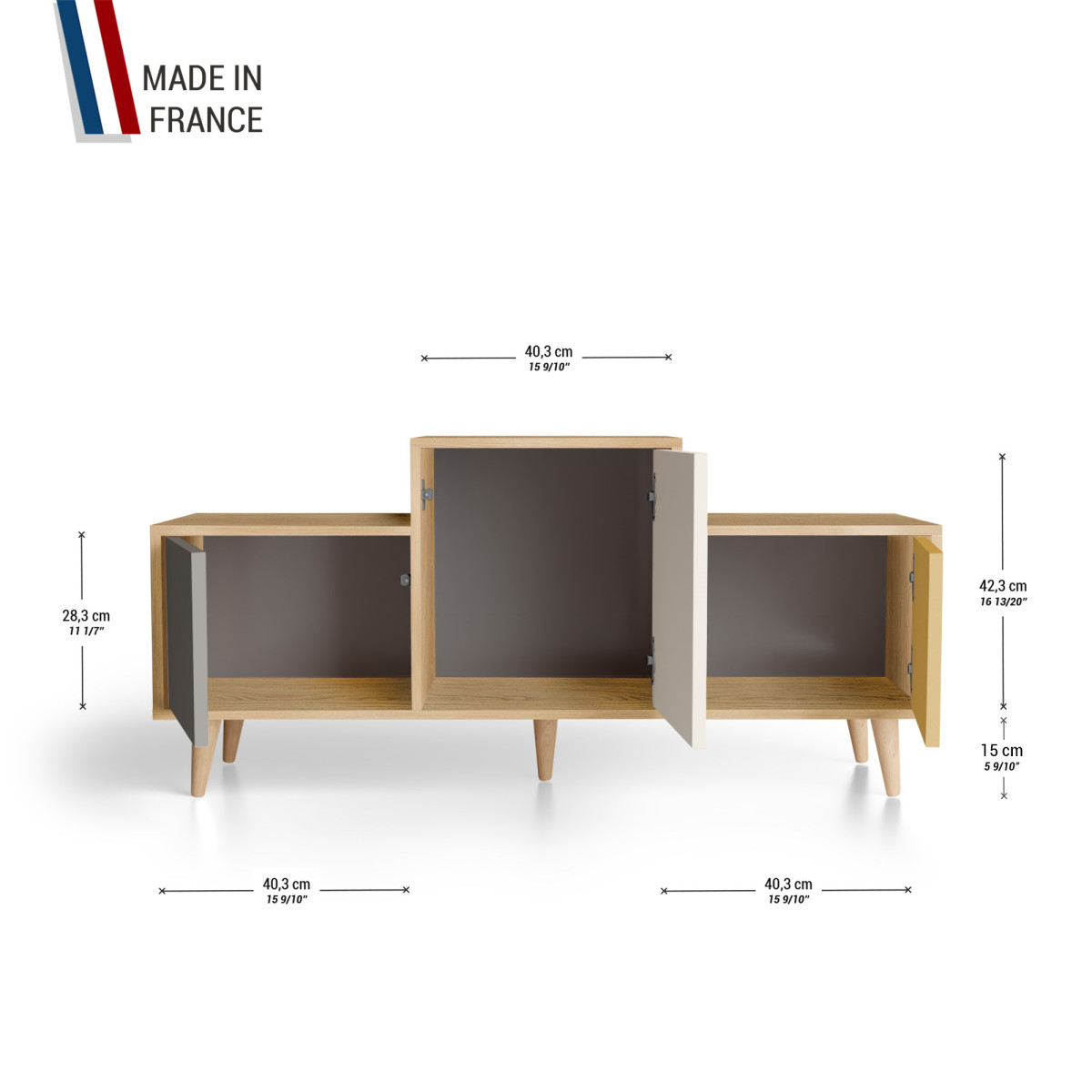 Meuble de rangement EX AEQUO - Chêne Clair - Cubanite - Porcelaine - Curry YZ-EXCLOUV-CBPOCY-01-01