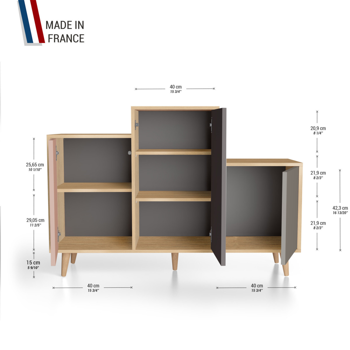 Meuble de rangement GRAND PODIUM - Chêne Clair - Abricot - Graphite - Cubanite YZ-GPDCLOUV-ABGPCB-01-01