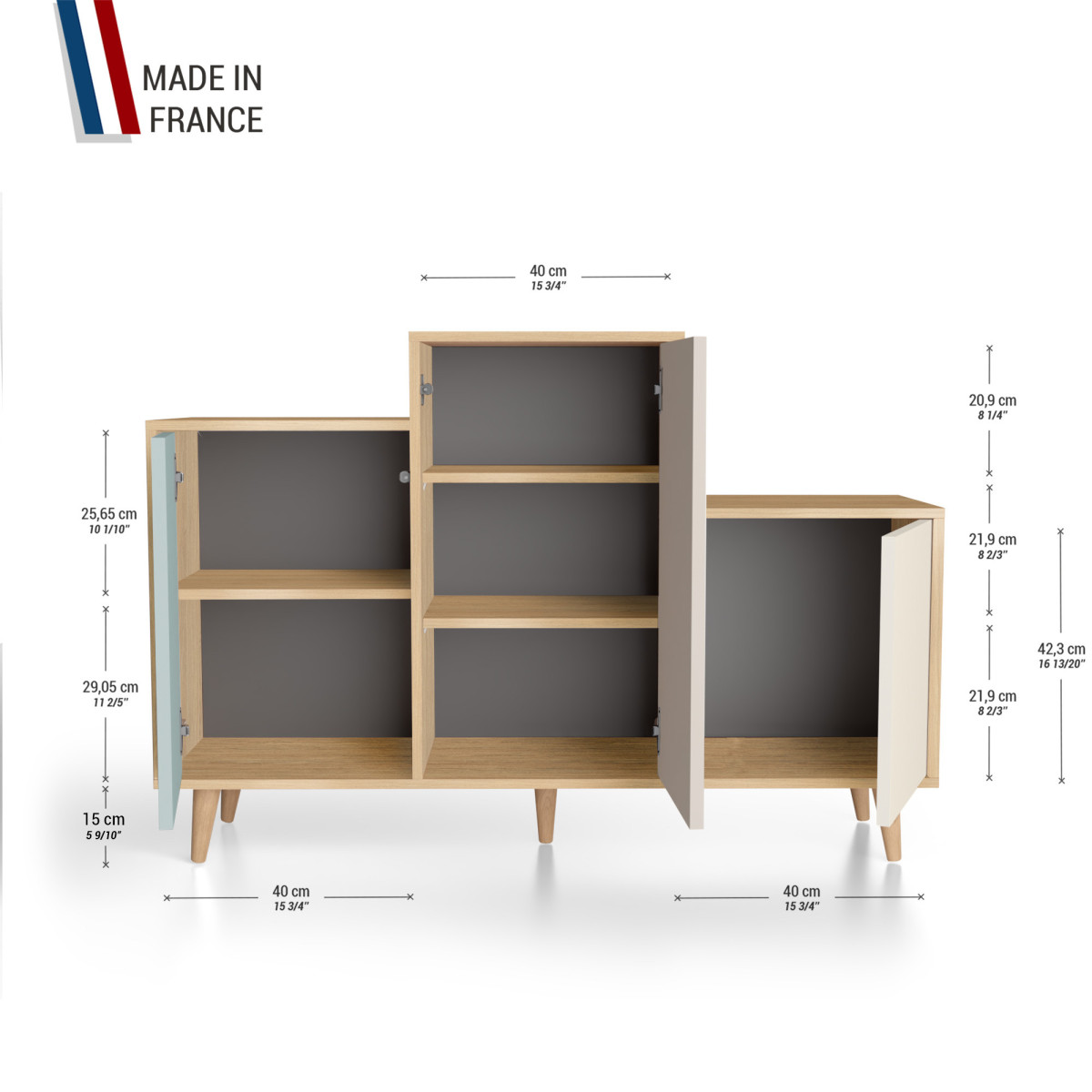 Meuble de rangement GRAND PODIUM - Chêne Clair - Curaçao - Cachemire - Porcelaine YZ-GPDCLOUV-CUCAPO-01-01