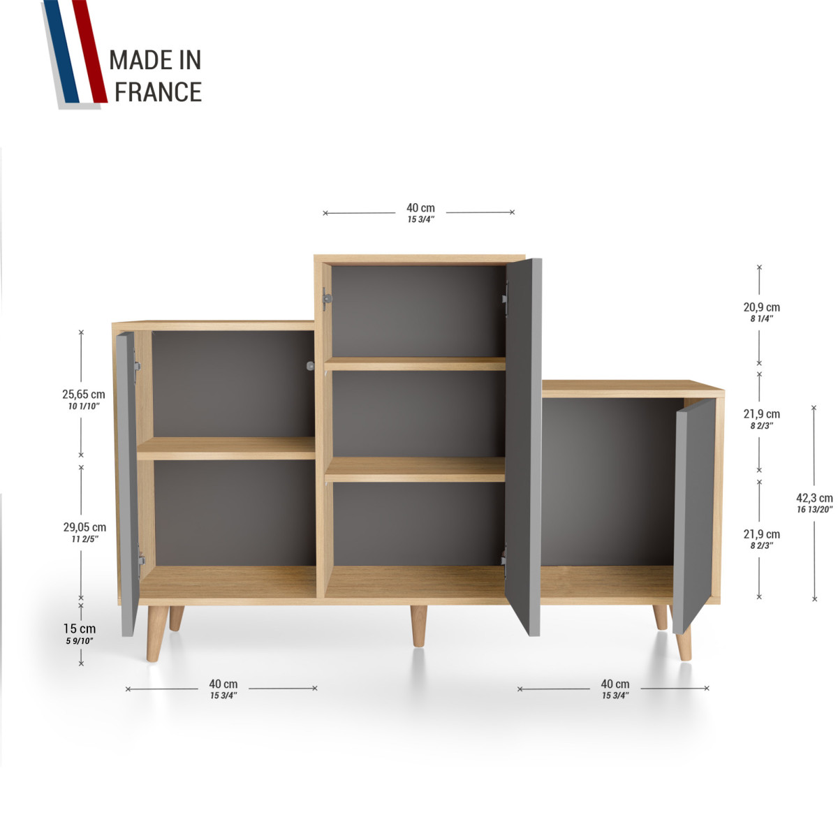 Meuble de rangement GRAND PODIUM - Chêne Clair - Gris YZ-GPDCLOUV-GRGRGR-01-01