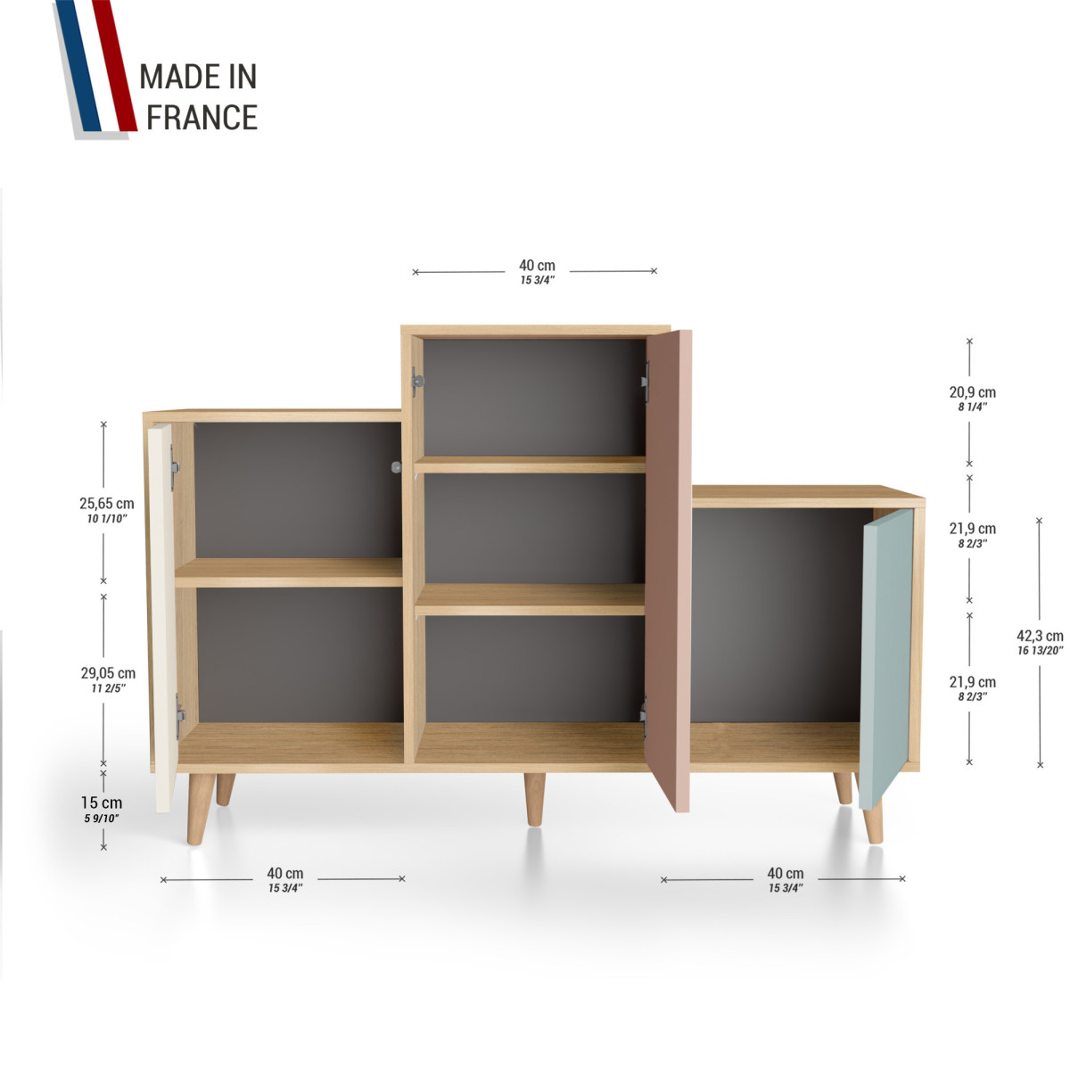 Meuble de rangement GRAND PODIUM - Chêne Clair - Porcelaine - Abricot - Curaçao YZ-GPDCLOUV-POABCU-01-01