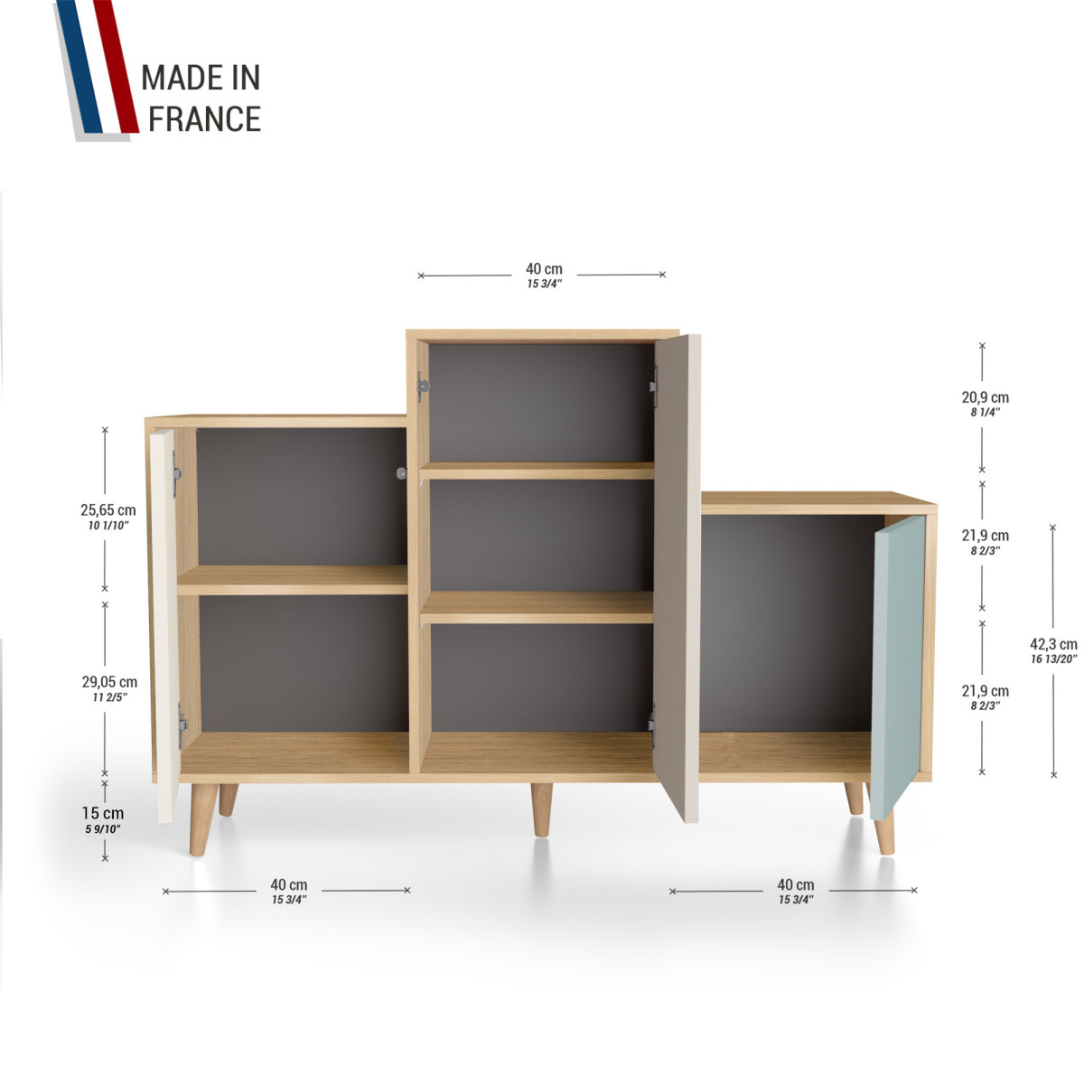 Meuble de rangement GRAND PODIUM - Chêne Clair - Porcelaine - Cachemire - Curaçao YZ-GPDCLOUV-POCACU-01-01