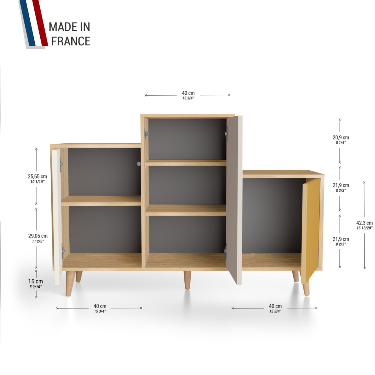 Meuble de rangement GRAND PODIUM - Chêne Clair - Porcelaine - Cachemire - Curry YZ-GPDCLOUV-POCACY-01-01