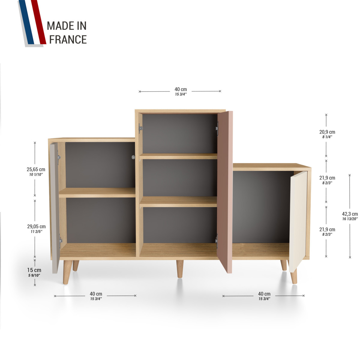 Meuble de rangement GRAND PODIUM - Chêne Clair - Sienne - Abricot - Porcelaine YZ-GPDCLOUV-SIABPO-01-01