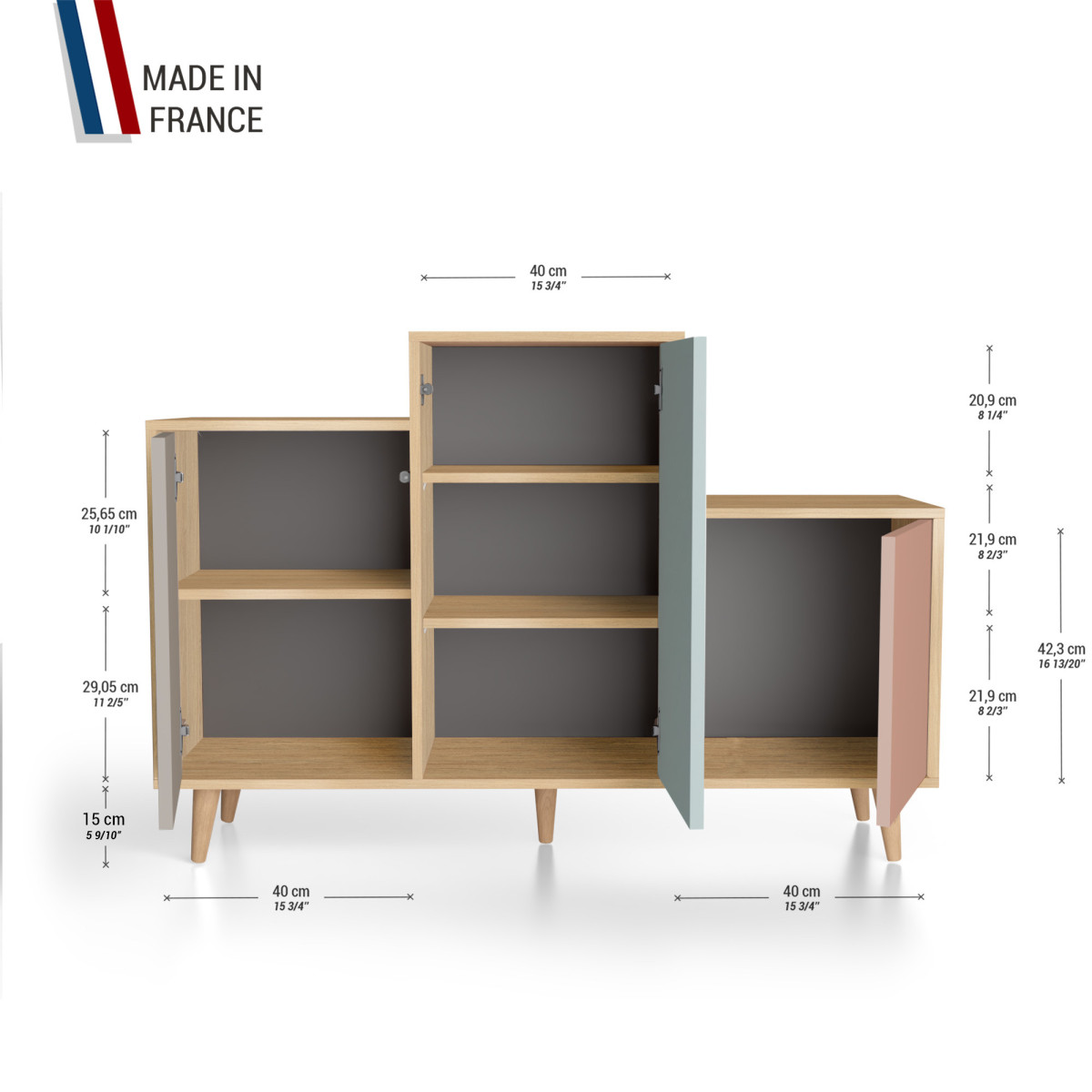 Meuble de rangement GRAND PODIUM - Chêne Clair - Sienne - Curaçao - Abricot YZ-GPDCLOUV-SICUAB-01-01