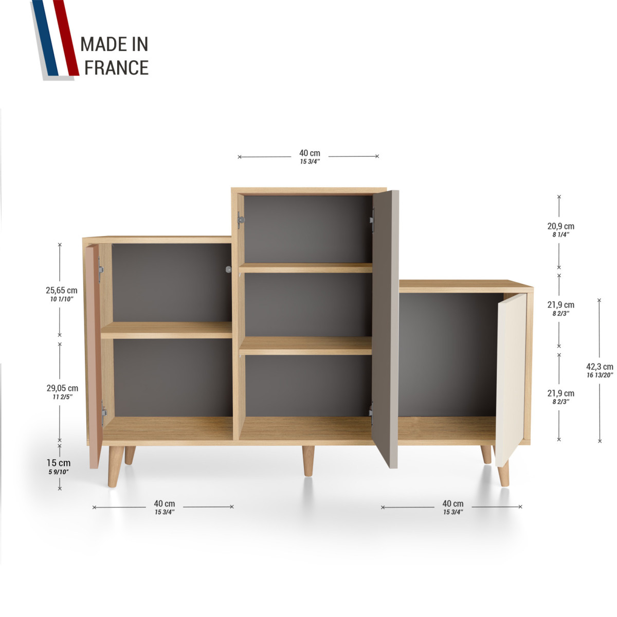 Meuble de rangement GRAND PODIUM - Chêne Clair - Terracotta - Sienne - Porcelaine YZ-GPDCLOUV-TESIPO-01-01