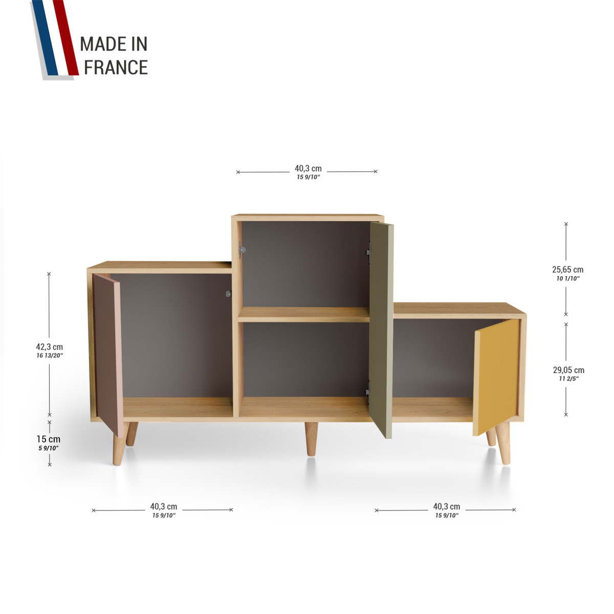 Meuble de rangement PODIUM - Chêne Clair - Abricot - Olive - Curry YZ-PDCLOUV-ABOLCY-01-01