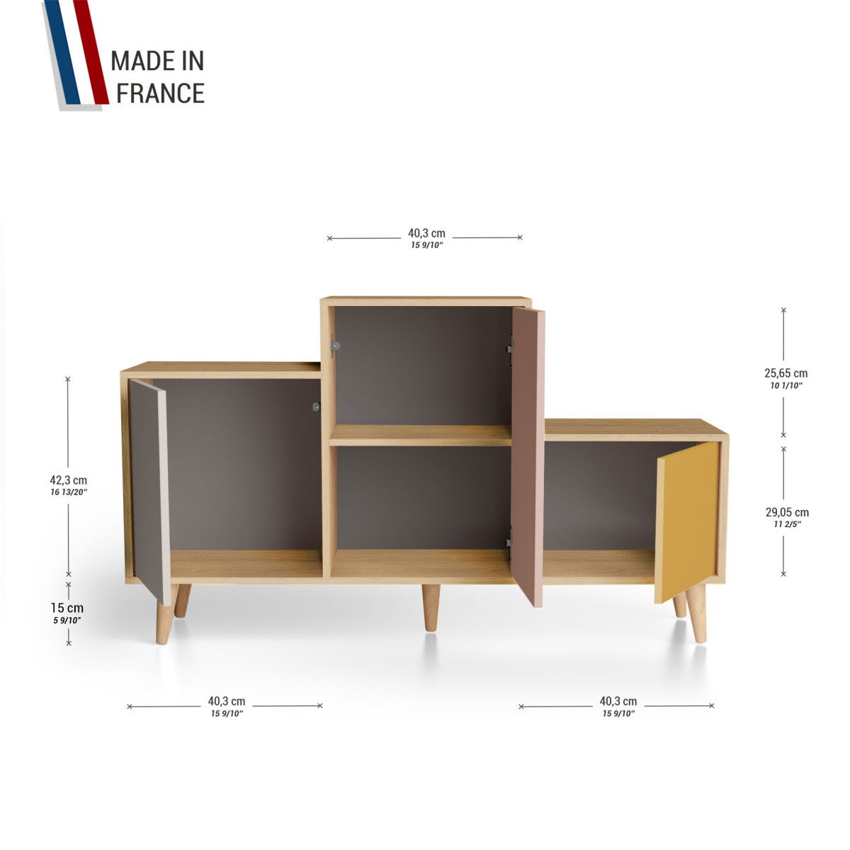 Meuble de rangement PODIUM - Chêne Clair - Cachemire - Abricot - Curry YZ-PDCLOUV-CAABCY-01-01