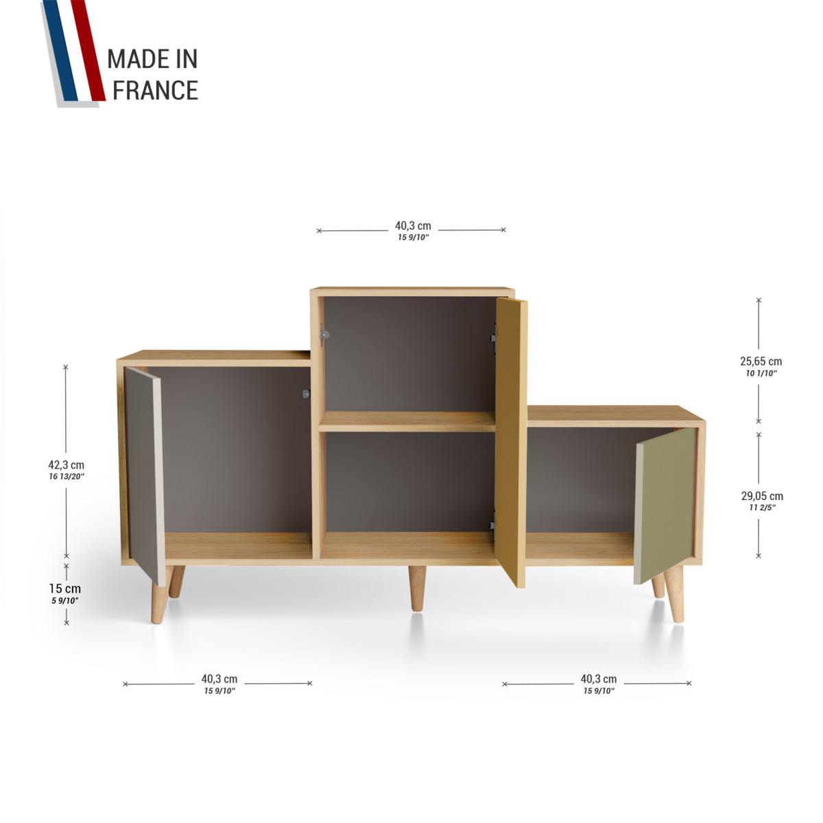 Meuble de rangement PODIUM - Chêne Clair - Cachemire - Curry - Olive YZ-PDCLOUV-CACYOL-01-01