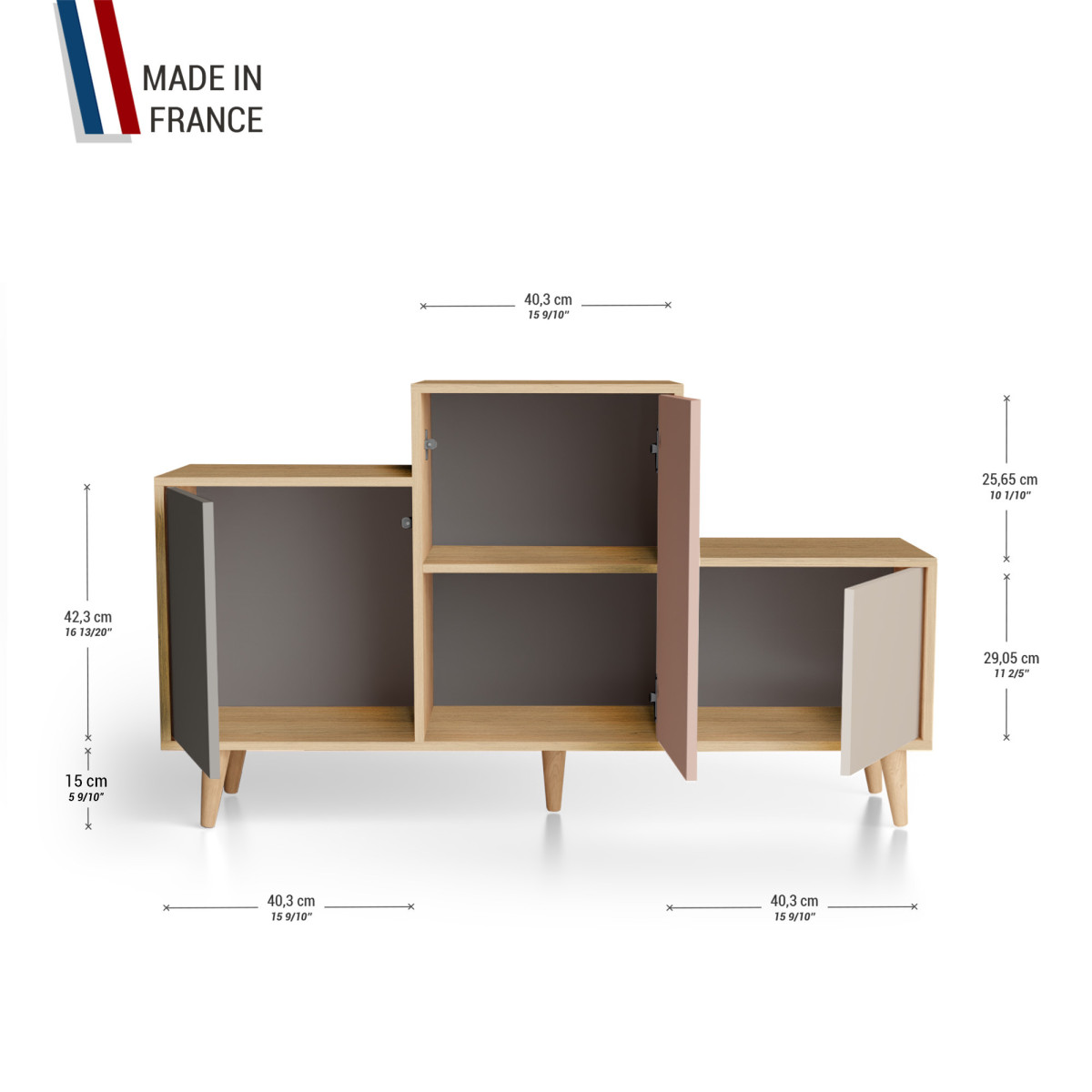 Meuble de rangement PODIUM - Chêne Clair - Cubanite - Abricot - Cachemire YZ-PDCLOUV-CBABCA-01-01