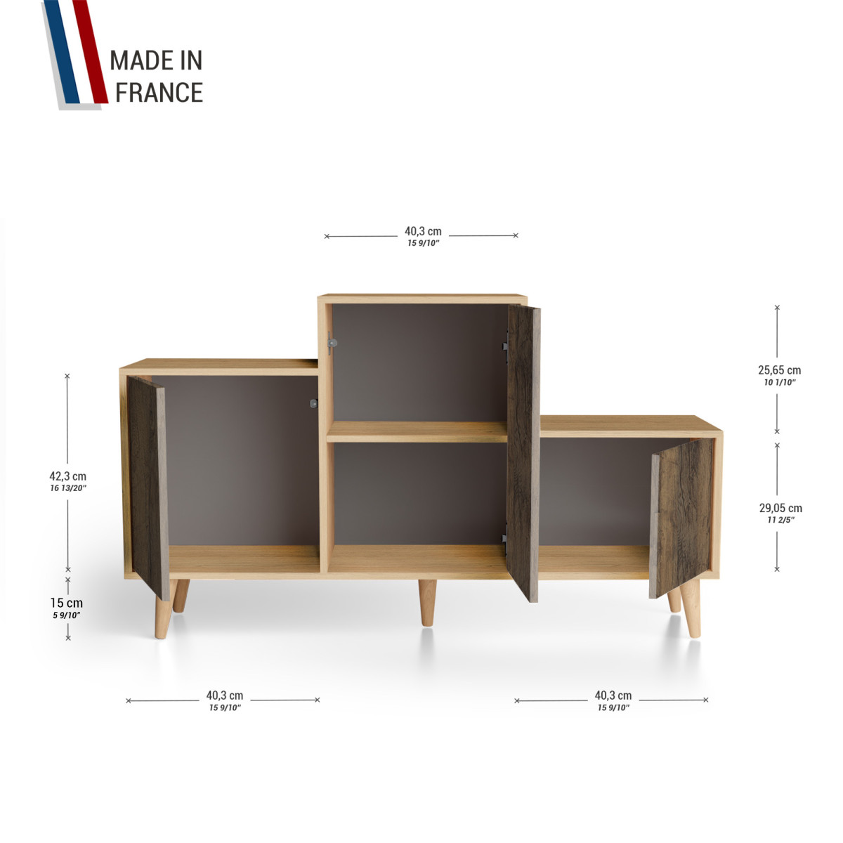 Meuble de rangement PODIUM - Chêne Clair - Chêne Vintage YZ-PDCLOUV-CVCVCV-01-01