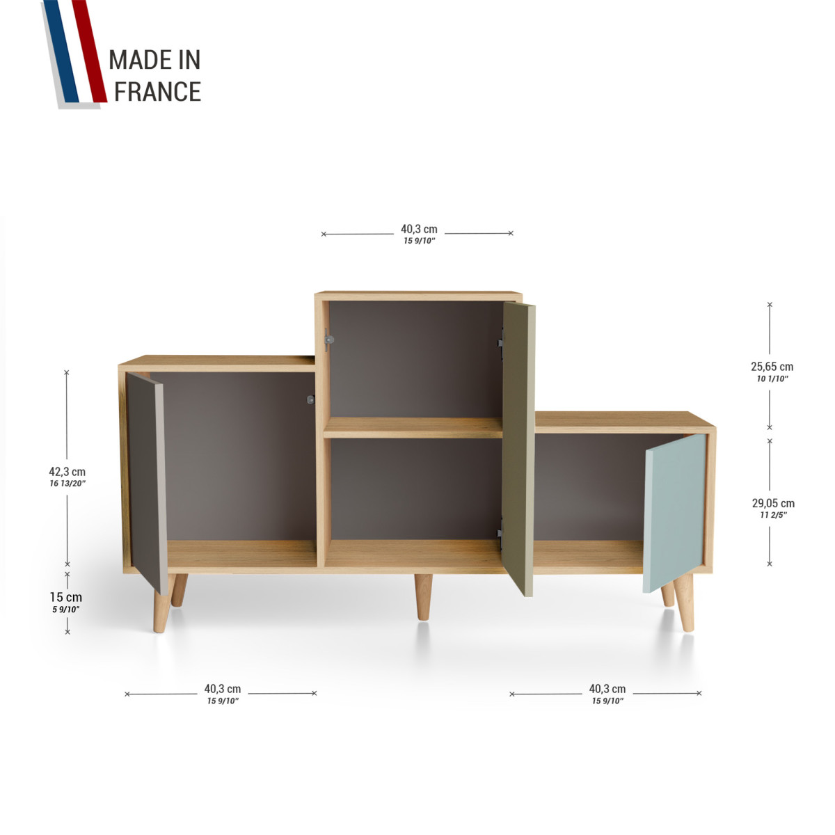 Meuble de rangement PODIUM - Chêne Clair - Sienne - Olive - Curaçao YZ-PDCLOUV-SIOLCU-01-01