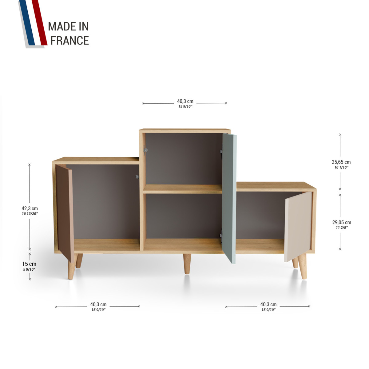 Meuble de rangement PODIUM - Chêne Clair - Terracotta - Curaçao - Cachemire YZ-PDCLOUV-TECUCA-01-01