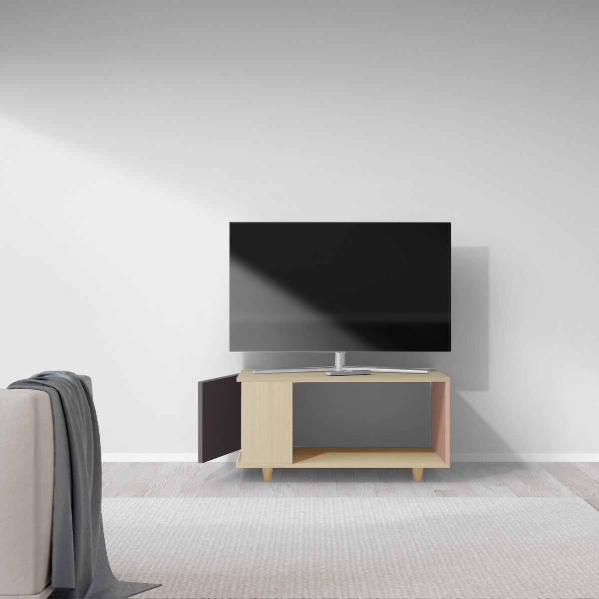 Meuble TV Chêne Clair - Graphite - Abricot dans Meuble TV par YZON