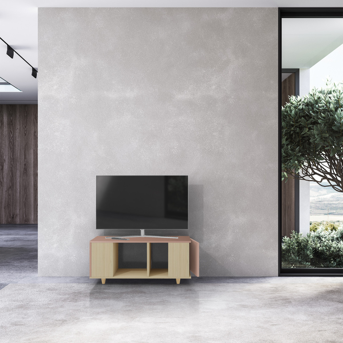 Grand meuble TV Chêne Clair - Abricot dans Grand meuble TV par YZON