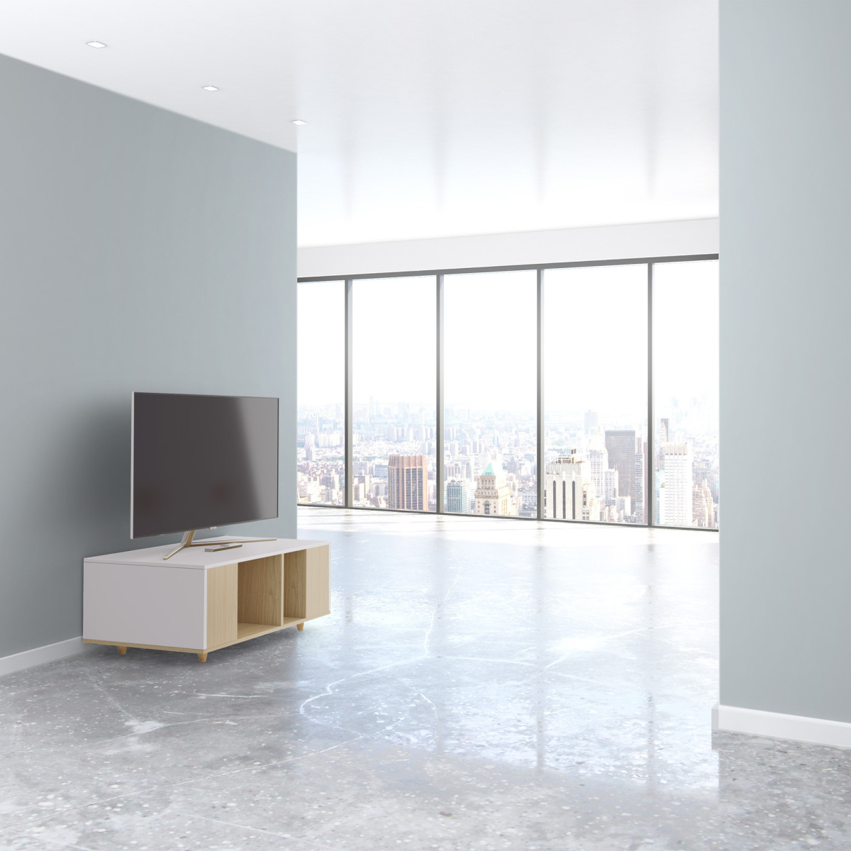 Grand meuble TV Chêne Clair - Blanc dans Grand meuble TV par YZON