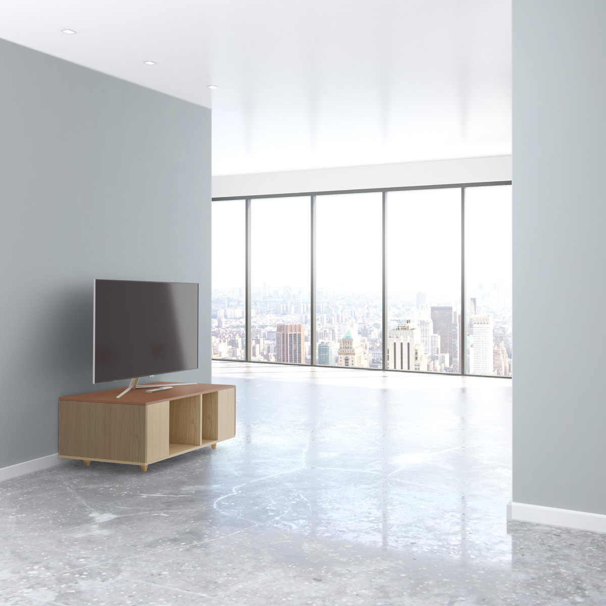 Grand meuble TV Chêne Clair - Chêne Clair - Terracotta - Terracotta dans Grand meuble TV par YZON
