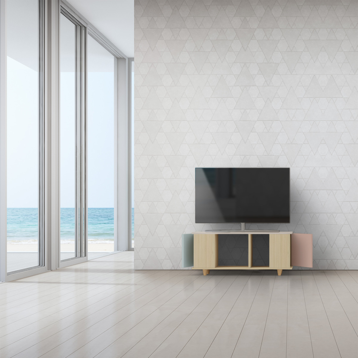 Grand meuble TV Chêne Clair - Curaçao - Cachemire - Abricot dans Grand meuble TV par YZON