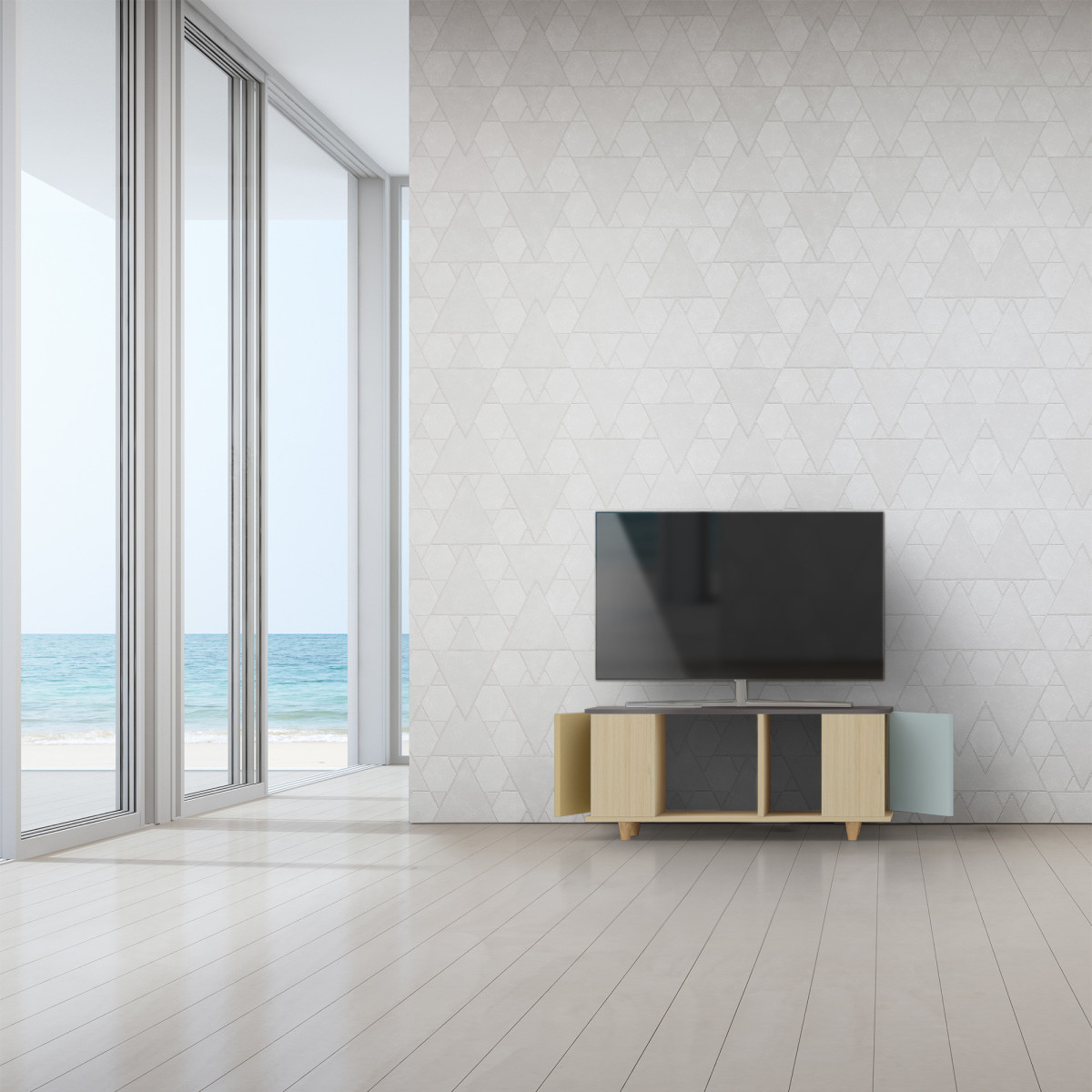 Grand meuble TV Chêne Clair - Curry - Graphite - Curaçao dans Grand meuble TV par YZON