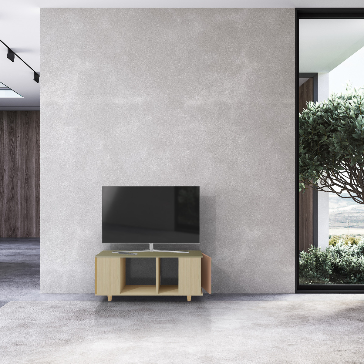 Grand meuble TV Chêne Clair - Curry - Olive - Terracotta dans Grand meuble TV par YZON