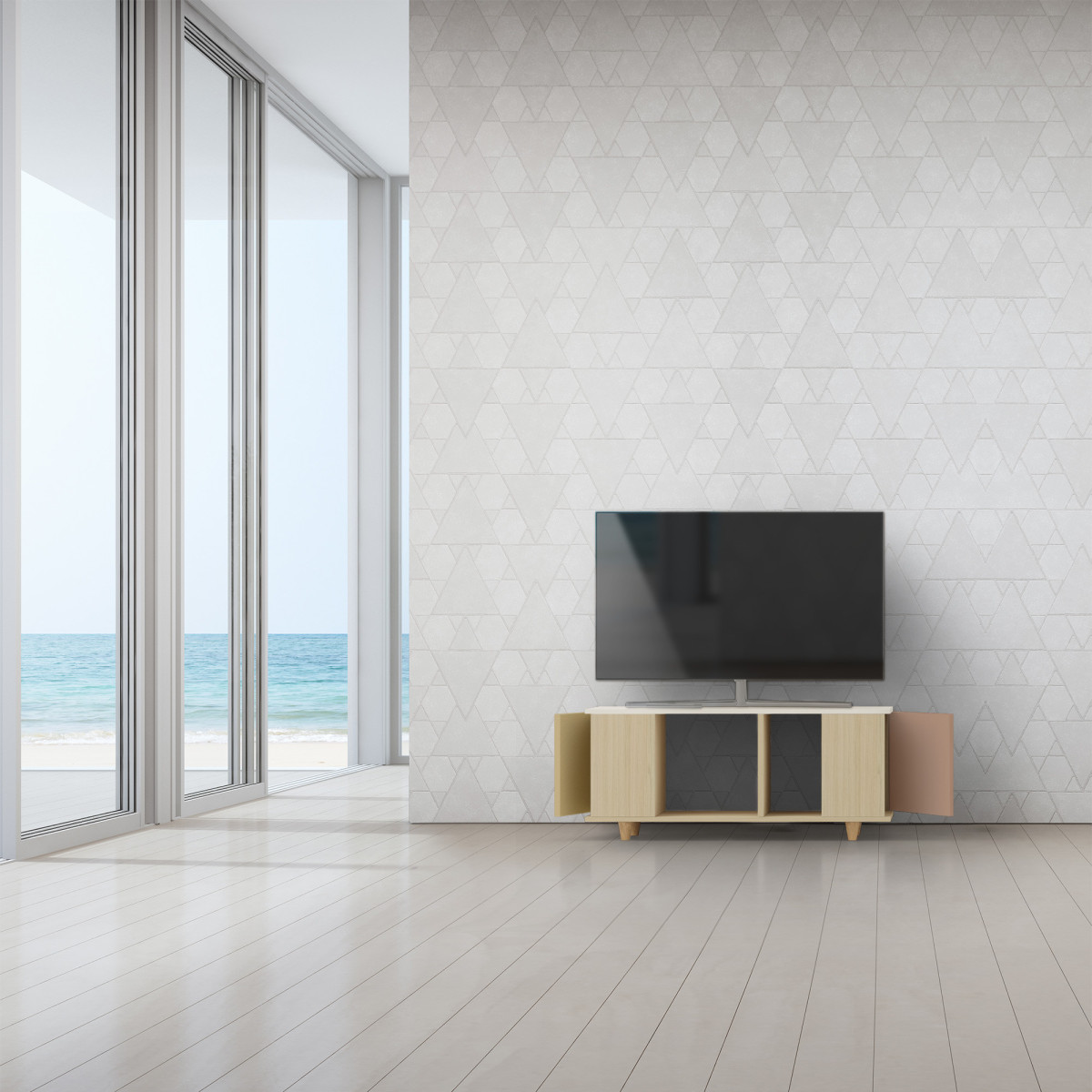 Grand meuble TV Chêne Clair - Curry - Porcelaine - Terracotta dans Grand meuble TV par YZON