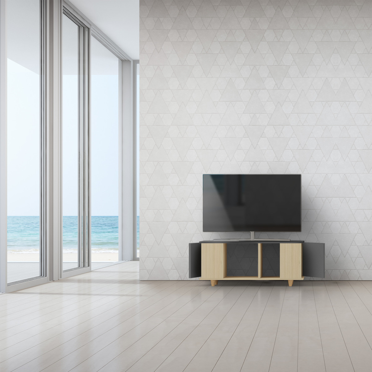 Grand meuble TV Chêne Clair - Noir dans Grand meuble TV par YZON