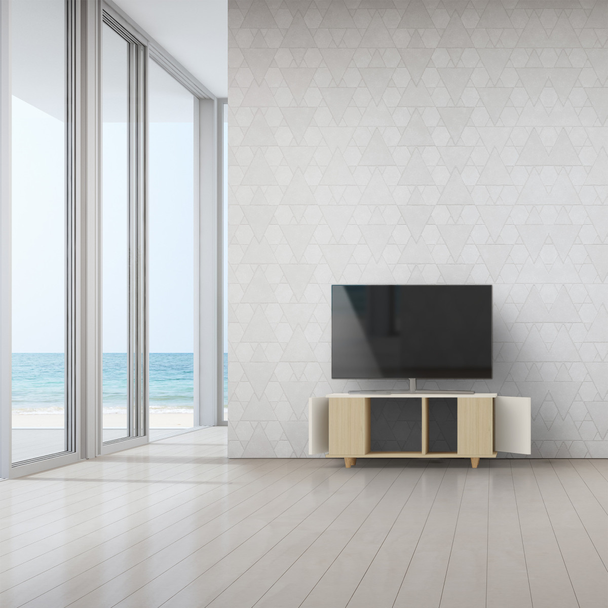 Grand meuble TV Chêne Clair - Porcelaine dans Grand meuble TV par YZON