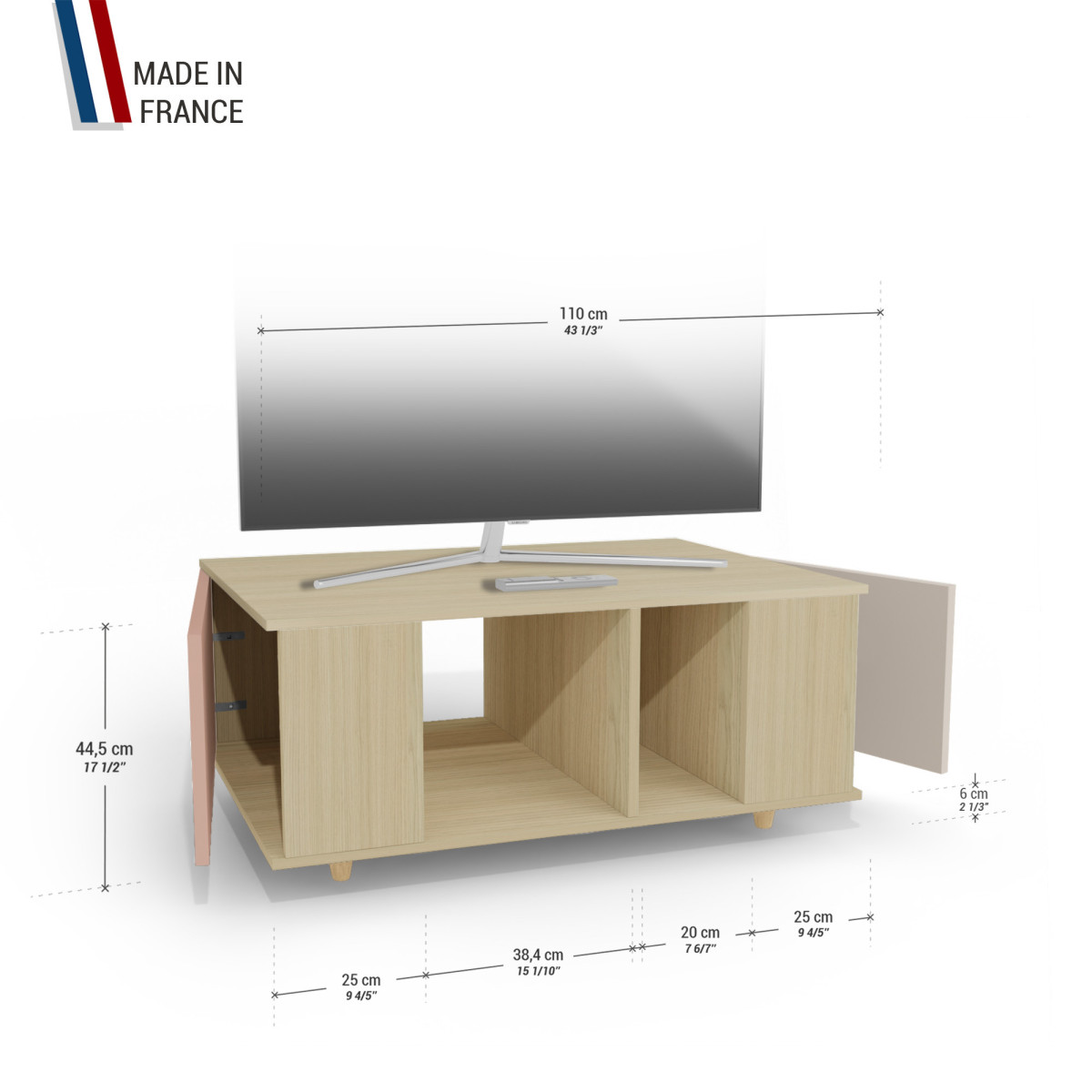 Grand meuble TV Chêne Clair - Abricot - Cachemire YZ-GNXCLOUV-ABCLCA-01-01