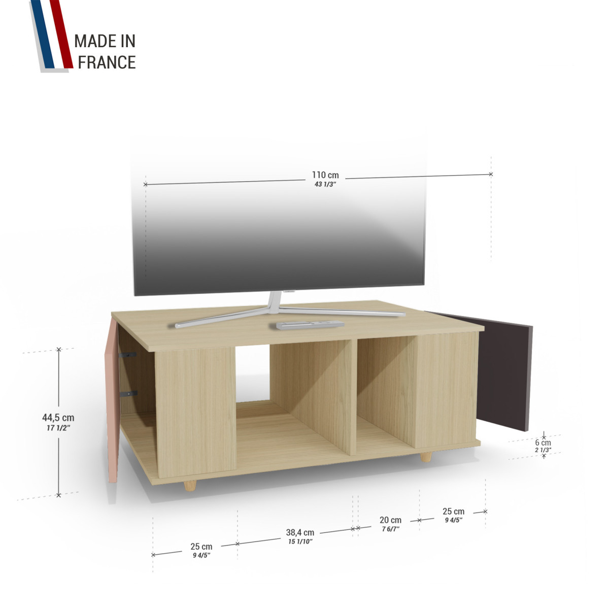 Grand meuble TV Chêne Clair - Abricot - Graphite YZ-GNXCLOUV-ABCLGP-01-01