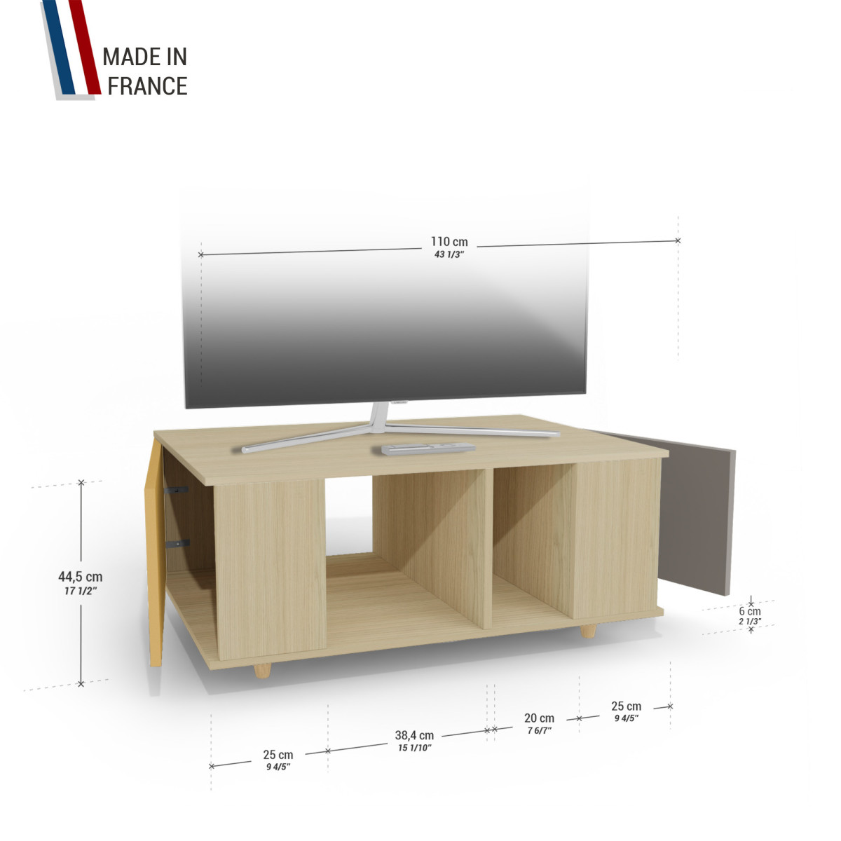 Grand meuble TV Chêne Clair - Curry - Cubanite YZ-GNXCLOUV-CYCLCB-01-01