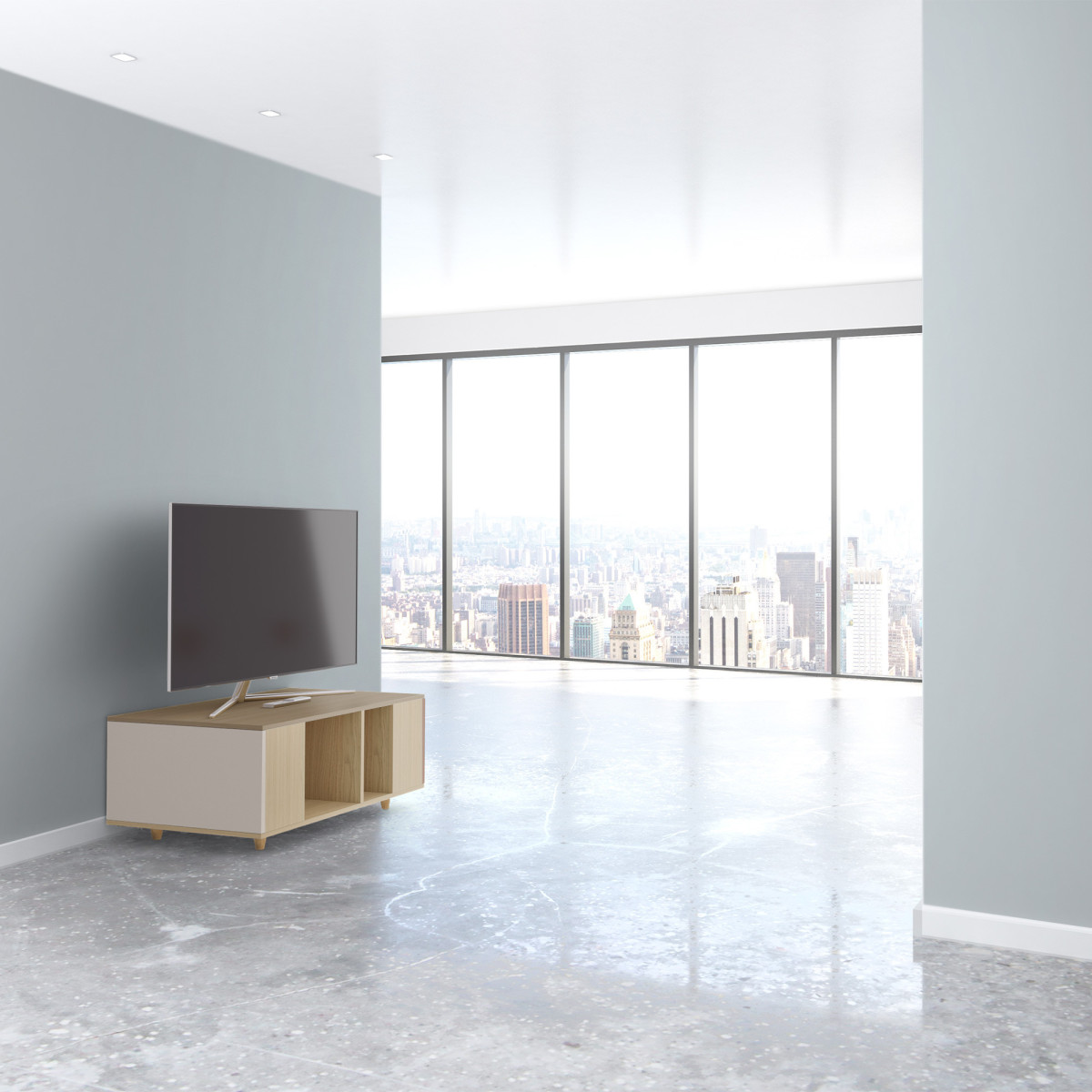 Grand meuble TV Chêne Clair - Porcelaine - Terracotta dans Grand meuble TV par YZON