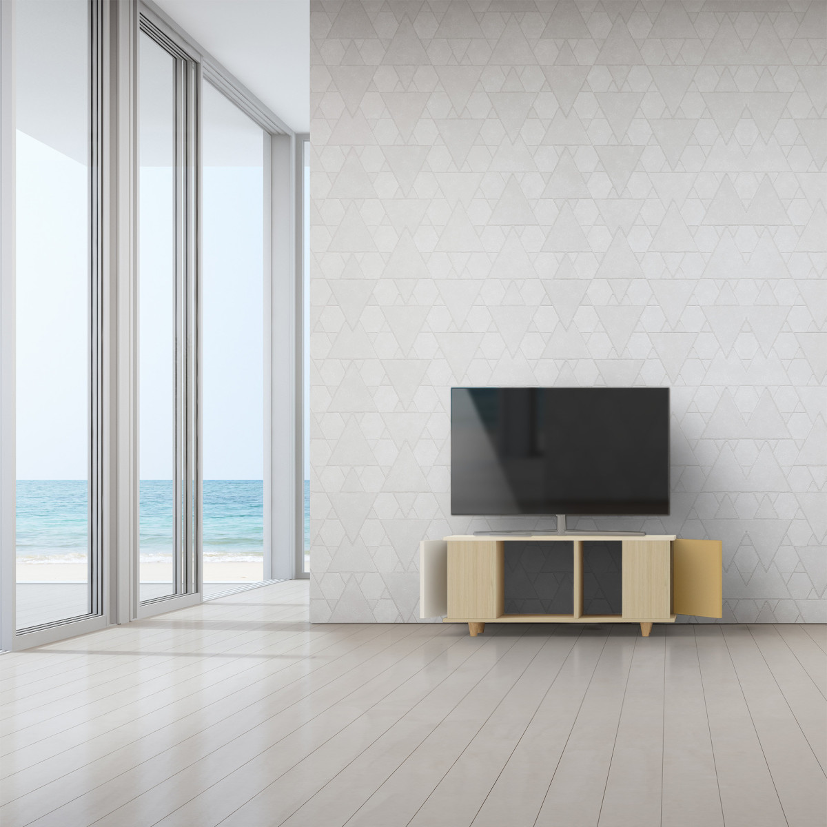 Grand meuble TV Chêne Clair - Porcelaine - Curry dans Grand meuble TV par YZON
