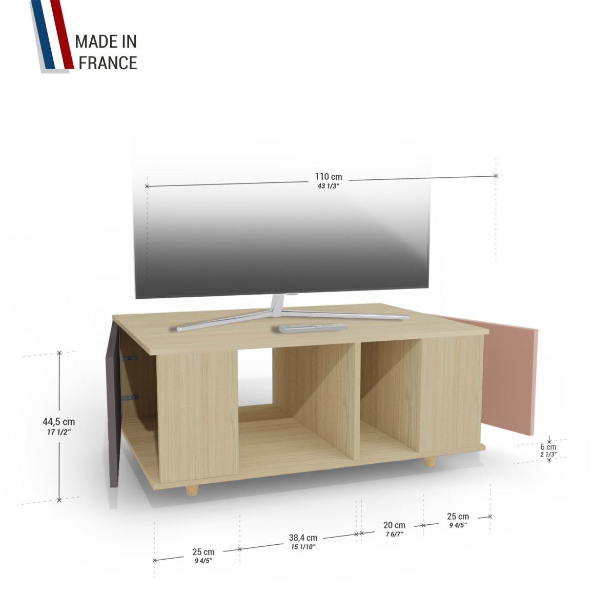 Grand meuble TV Chêne Clair - Graphite - Abricot YZ-GNXCLOUV-GPCLAB-01-01