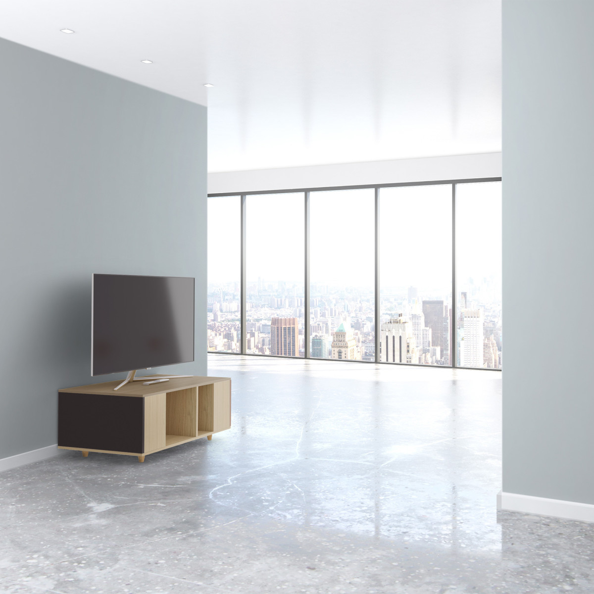Grand meuble TV Chêne Clair - Graphite - Terracotta dans Grand meuble TV par YZON