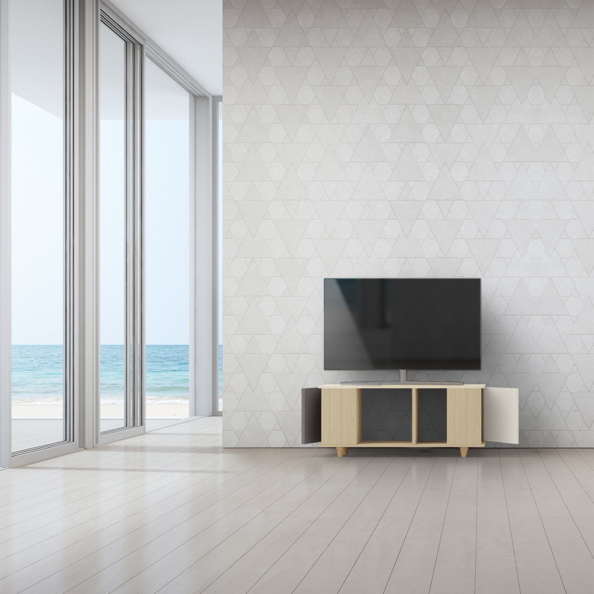 Grand meuble TV Chêne Clair - Graphite - Porcelaine dans Grand meuble TV par YZON