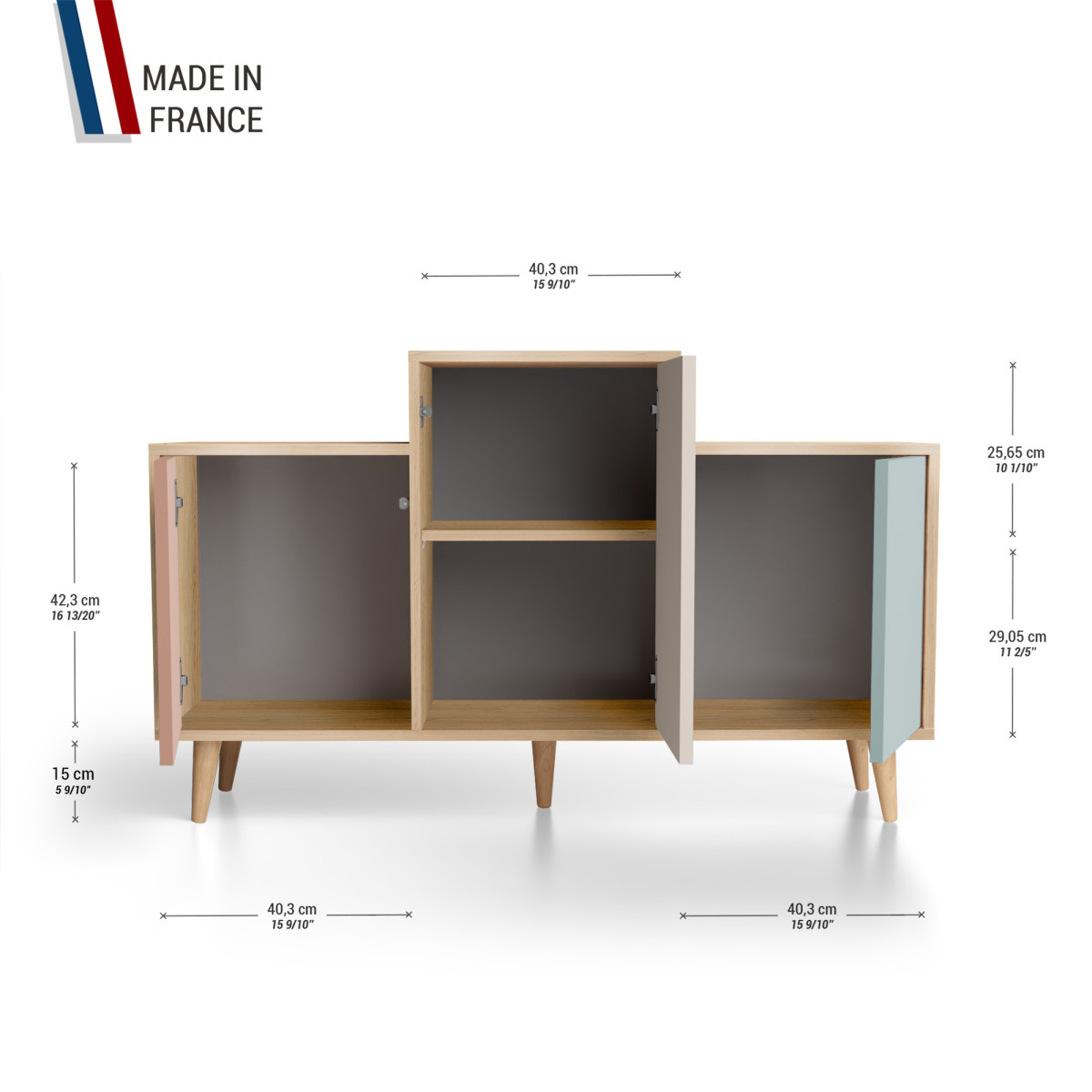 Meuble de rangement GRAND EX AEQUO - Chêne Clair - Abricot - Cachemire - Curaçao YZ-GEXCLOUV-ABCACU-01-01