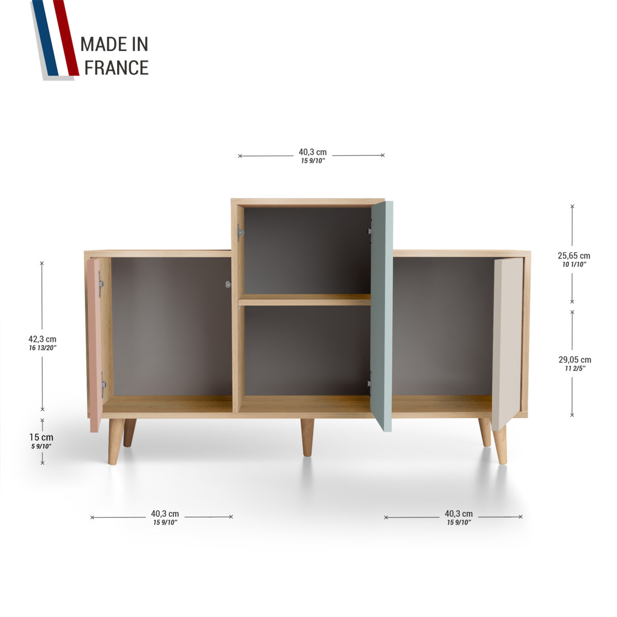 Meuble de rangement GRAND EX AEQUO - Chêne Clair - Abricot - Curaçao - Cachemire YZ-GEXCLOUV-ABCUCA-01-01