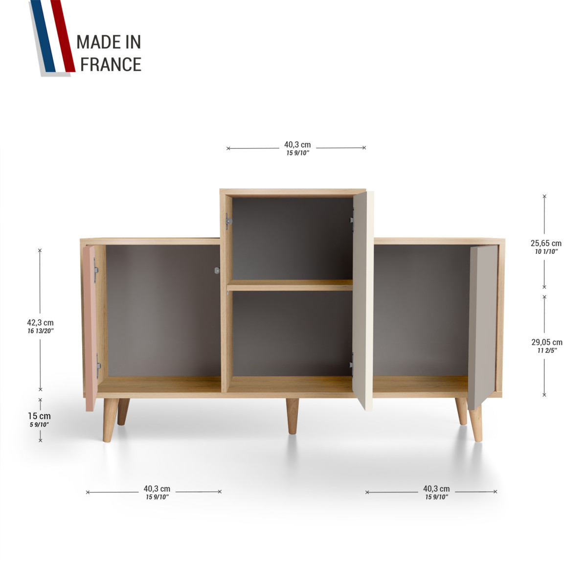 Meuble de rangement GRAND EX AEQUO - Chêne Clair - Abricot - Porcelaine - Sienne YZ-GEXCLOUV-ABPOSI-01-01