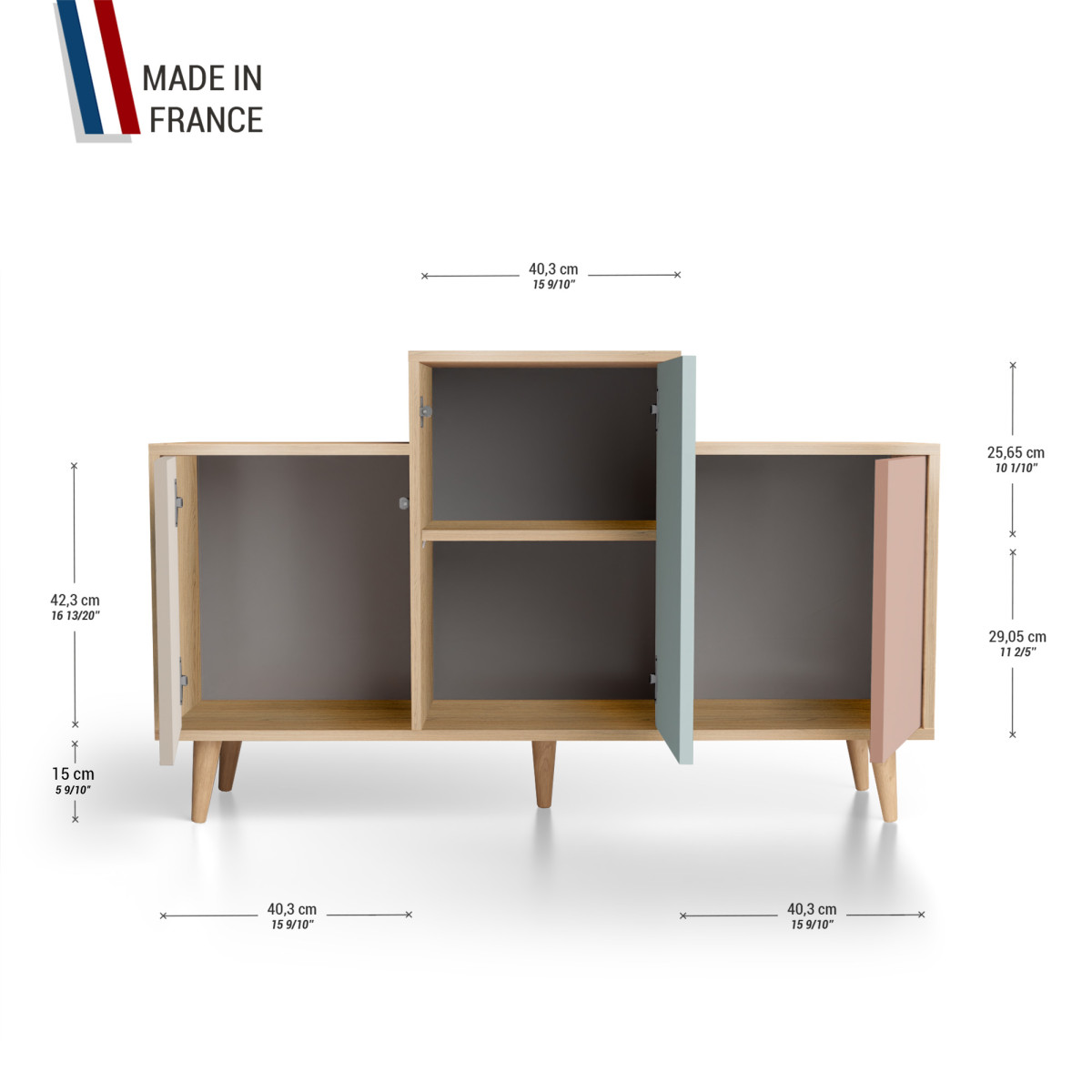 Meuble de rangement GRAND EX AEQUO - Chêne Clair - Cachemire - Curaçao - Abricot YZ-GEXCLOUV-CACUAB-01-01