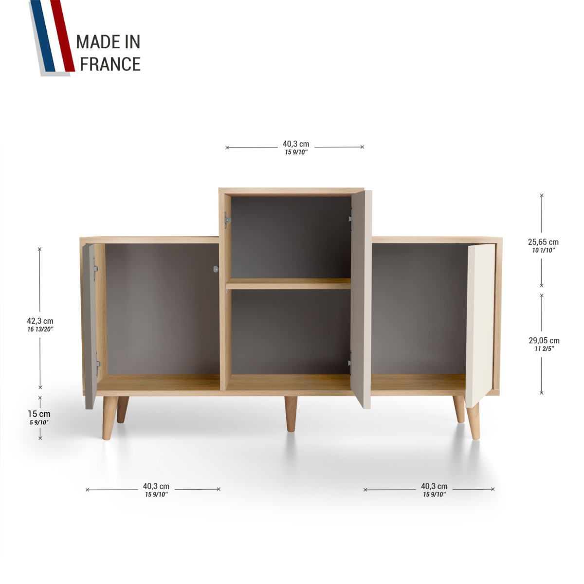 Meuble de rangement GRAND EX AEQUO - Chêne Clair - Cubanite - Cachemire - Porcelaine YZ-GEXCLOUV-CBCAPO-01-01