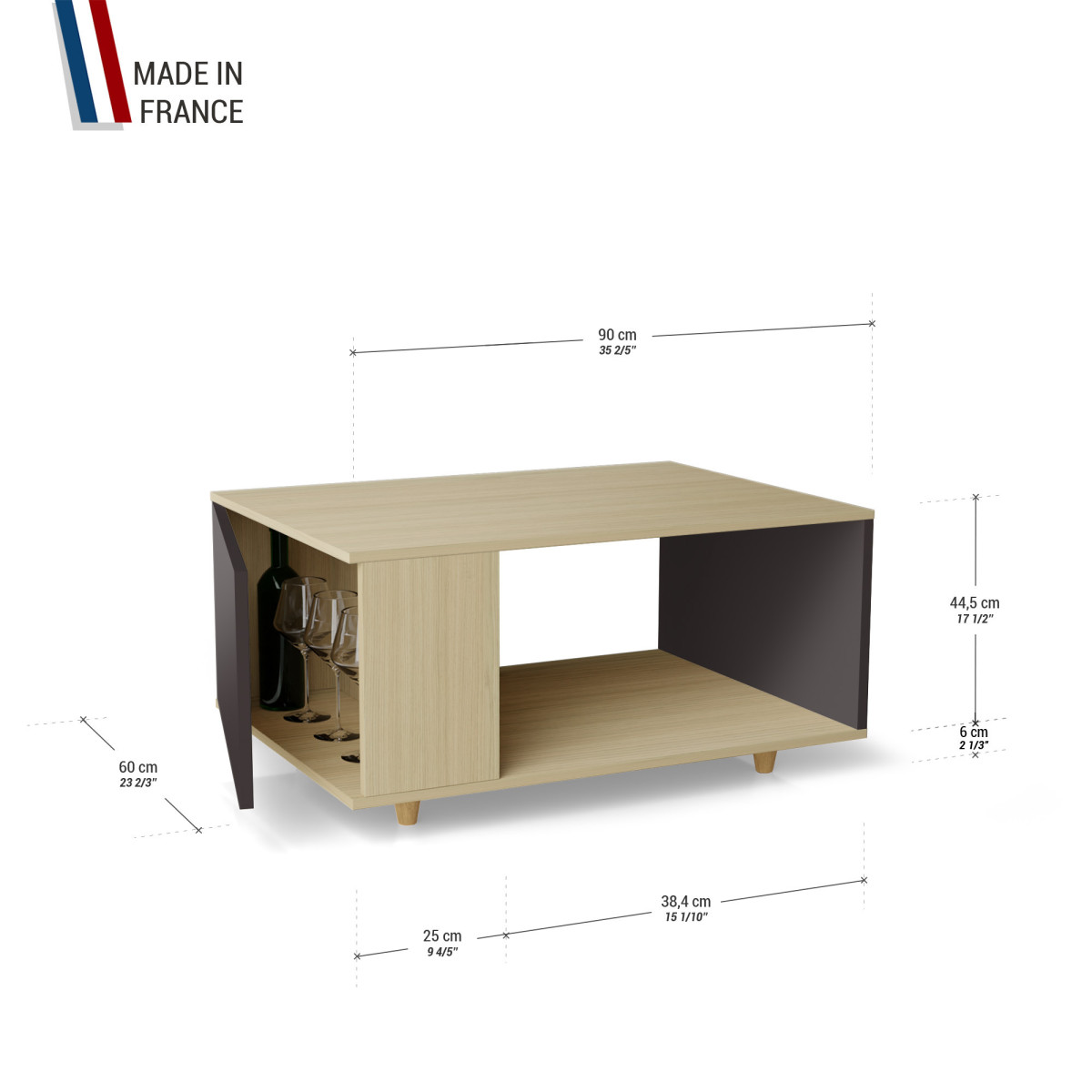 Table basse LIGATIO Chêne Clair - Graphite - Chêne Clair - Graphite YZ-LGCLOUV-GPCLGP-01-01