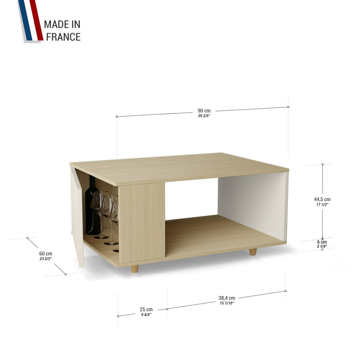 Table basse LIGATIO Chêne Clair - Porcelaine - Chêne Clair - Porcelaine YZ-LGCLOUV-POCLPO-01-01