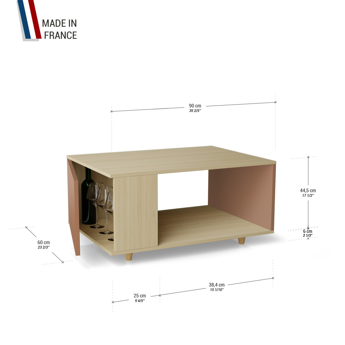 Table basse LIGATIO Chêne Clair - Terracotta - Chêne Clair - Terracotta YZ-LGCLOUV-TECLTE-01-01