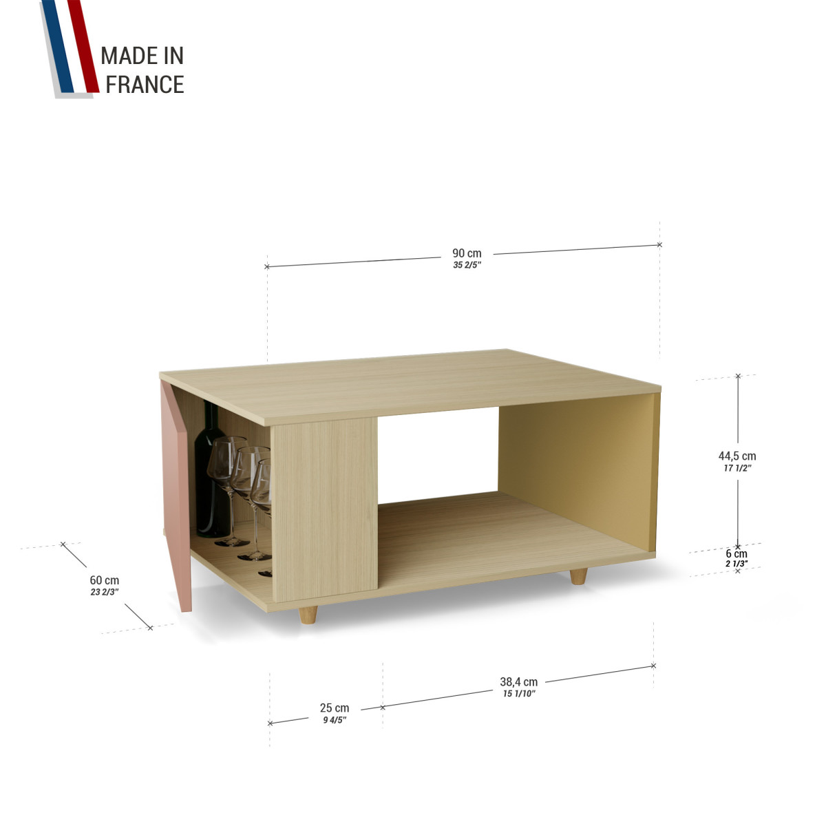 Table basse LIGATIO Chêne Clair - Abricot - Curry YZ-LGCLOUV-ABCLCY-01-01