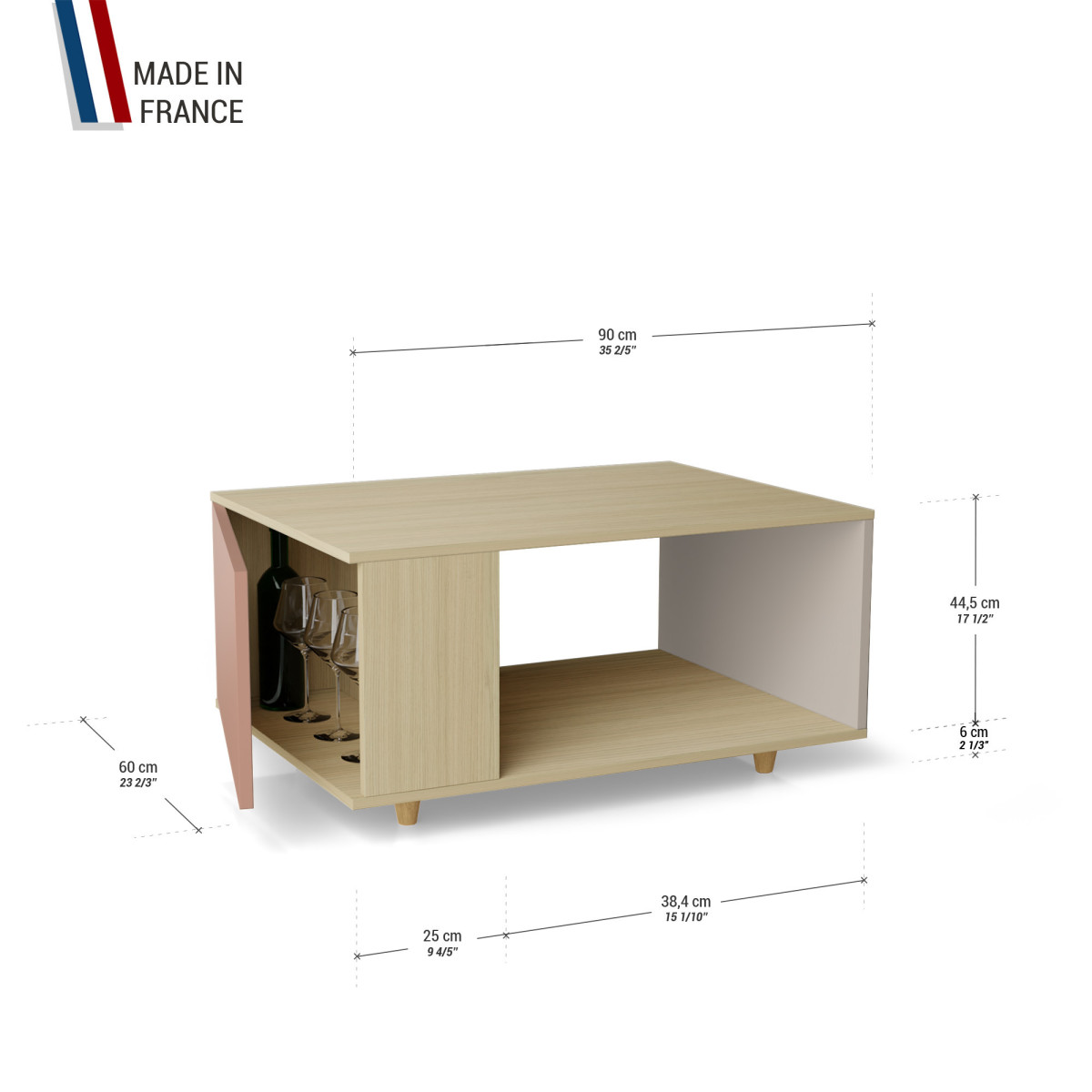 Table basse LIGATIO Chêne Clair - Abricot - Cachemire YZ-LGCLOUV-ABCLCA-01-01