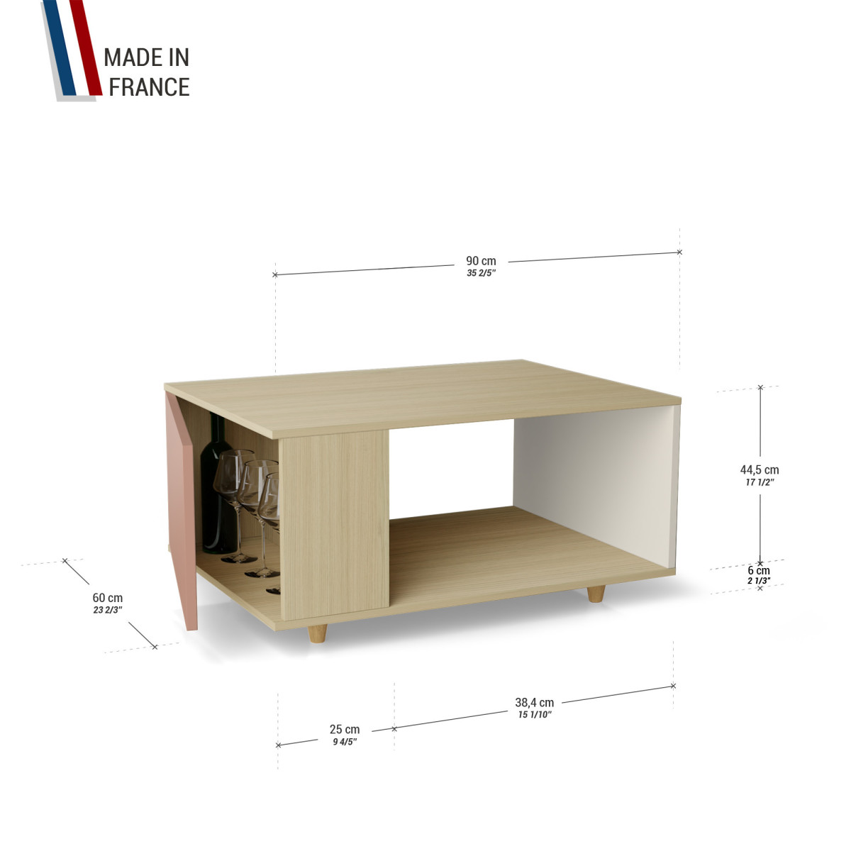 Table basse LIGATIO Chêne Clair - Abricot - Porcelaine YZ-LGCLOUV-ABCLPO-01-01