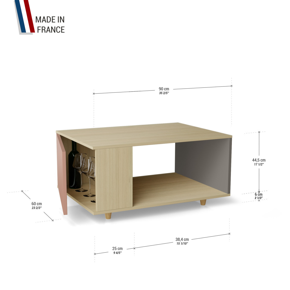 Table basse LIGATIO Chêne Clair - Abricot - Cubanite YZ-LGCLOUV-ABCLCB-01-01