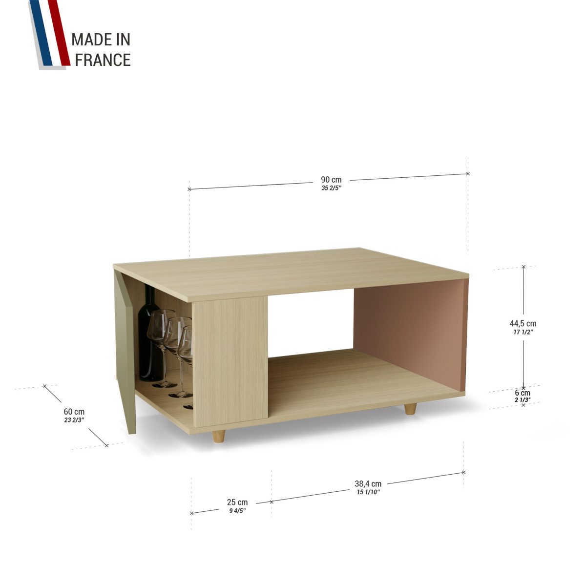 Table basse LIGATIO Chêne Clair - Olive - Terracotta YZ-LGCLOUV-OLCLTE-01-01